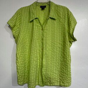 Avenue Womans Button-up Blouse, Cap Sleeves, Lime Green, Plus Size 22/24